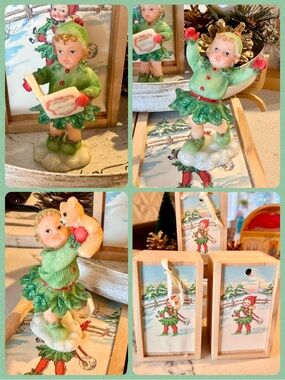 🎄VTG 1997 Roman Inc. Hollykids Figurine Trio Set with Original Wood Boxes
